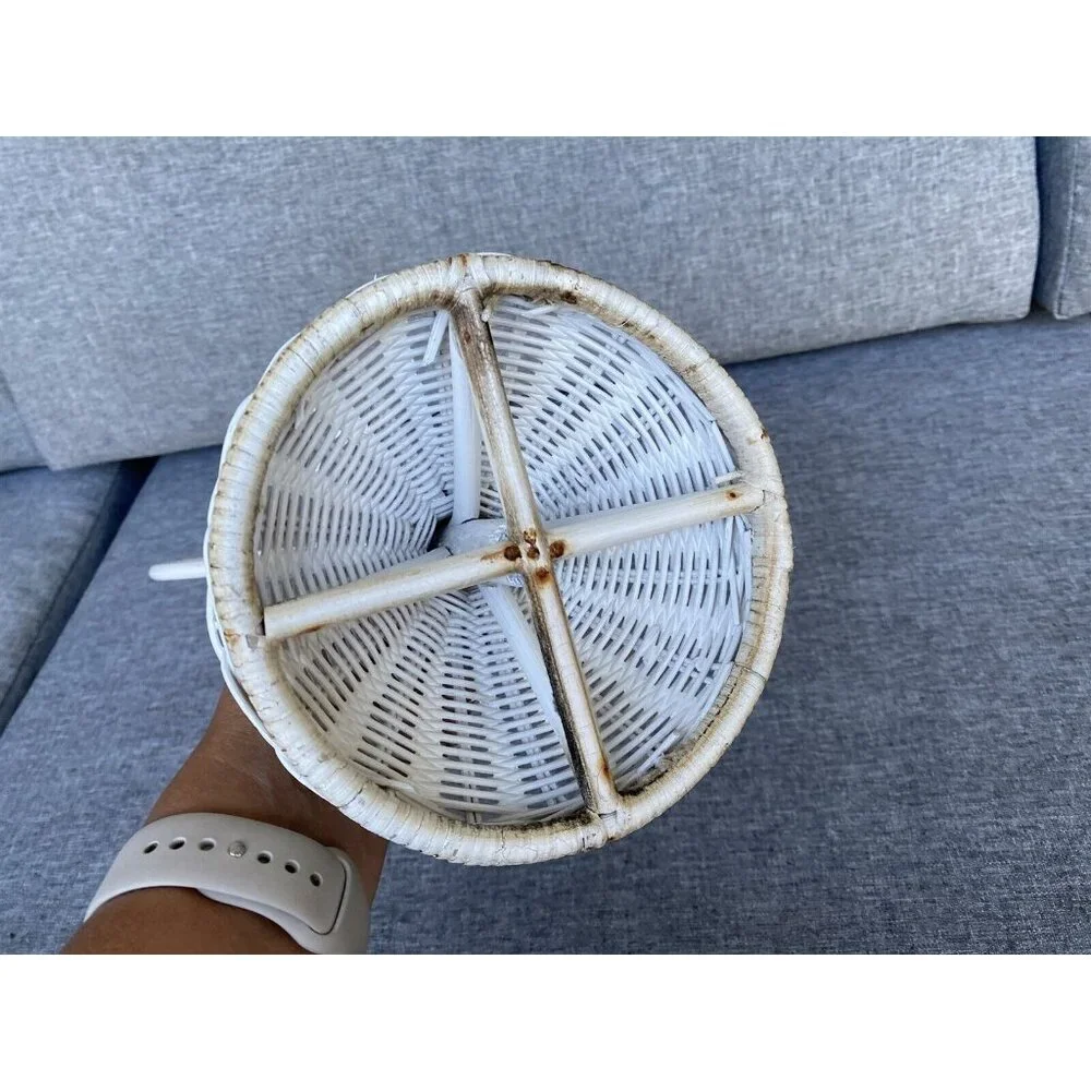 Vintage Wicker White Guest Fingertip Towel Holder Stand Bathroom White Boho
